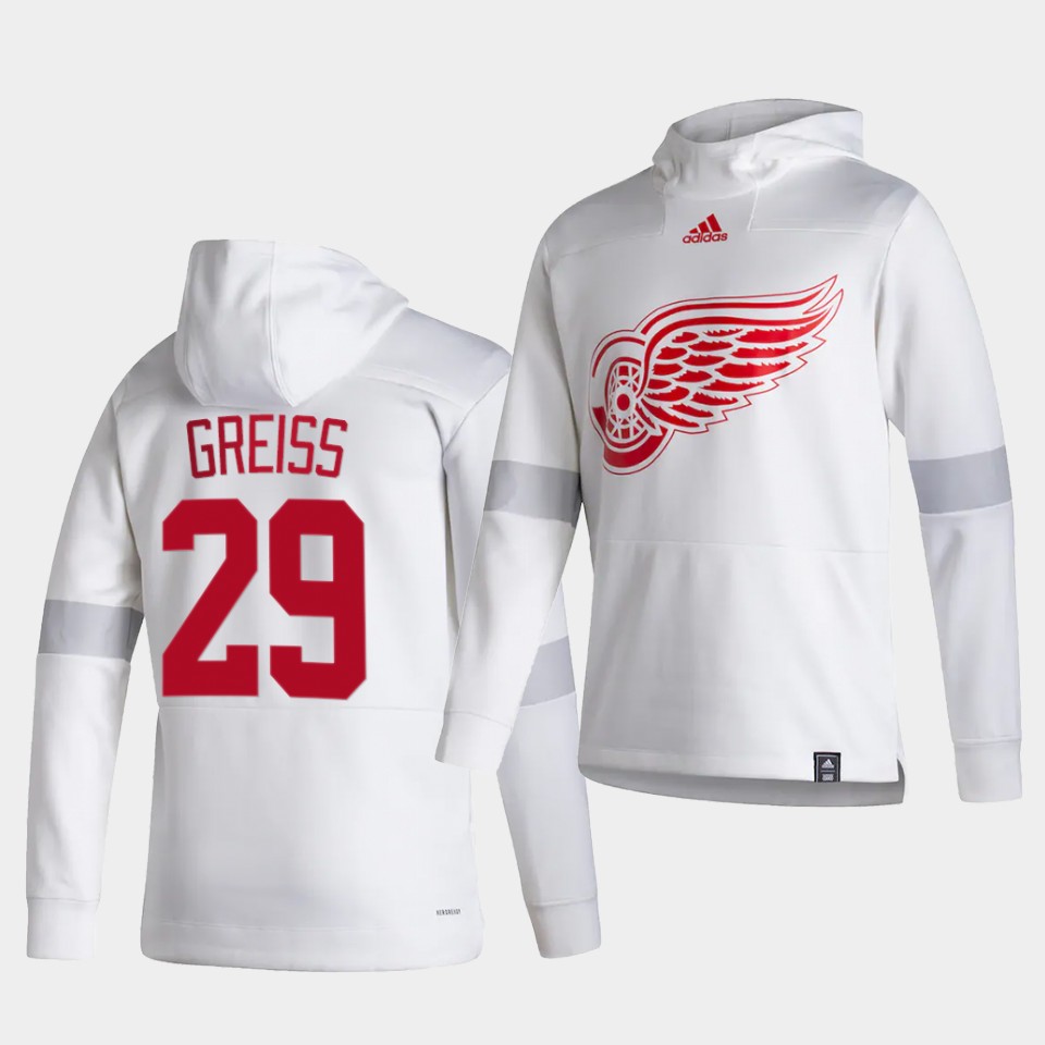 Men Detroit Red Wings #29 Greiss White NHL 2021 Adidas Pullover Hoodie Jersey